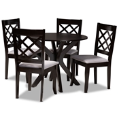 Baxton Studio Jana Modern and Contemporary Grey Fabric Upholstered and Dark Brown Finished Wood 5-Piece Dining Set